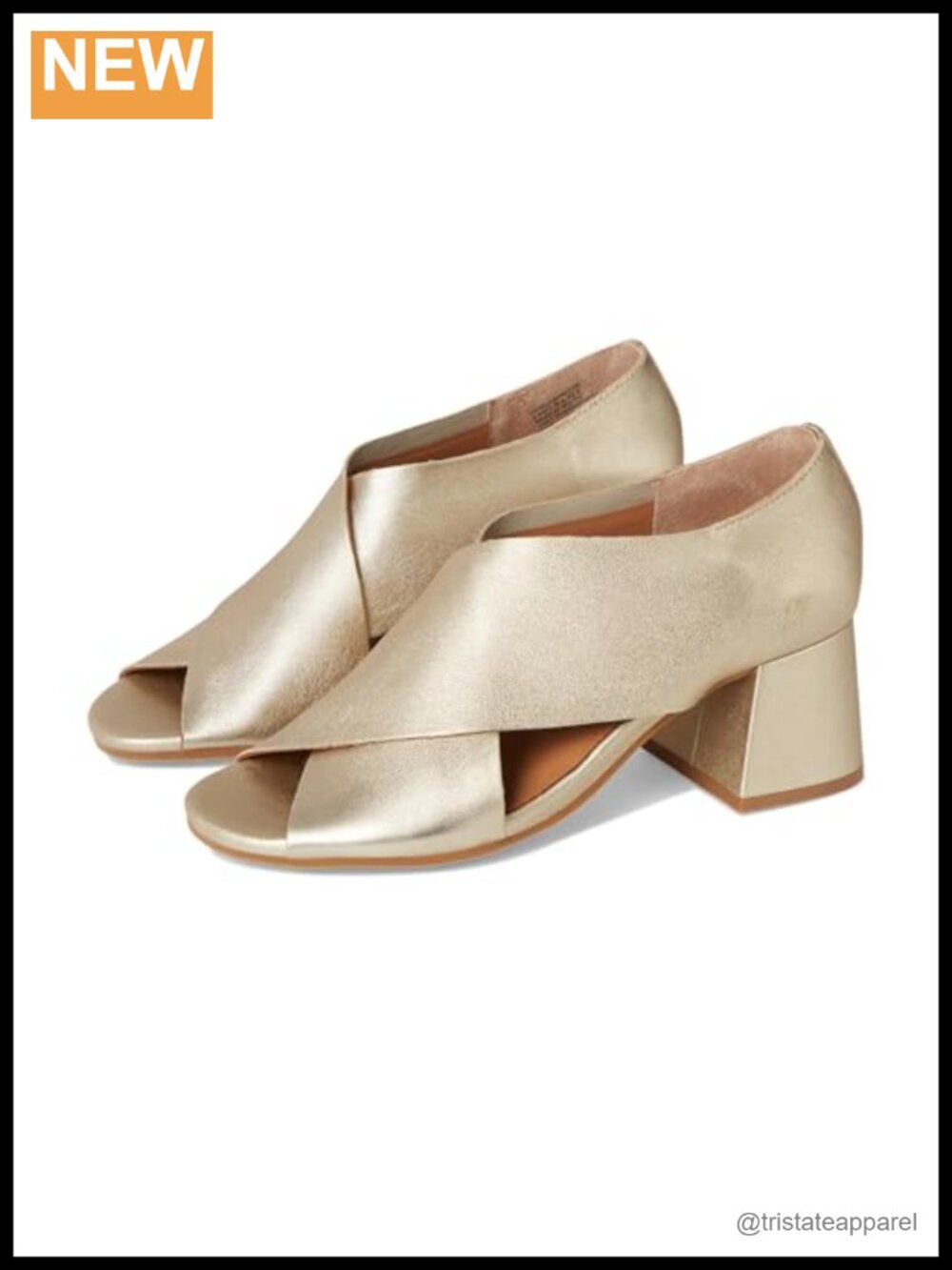 Open Toe Block Heel Pull-On Leather Pumps